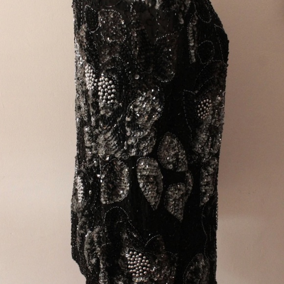 1980's Oleg Cassini Black and Silver Beaded Long Sleeve Blouse - Picture 3 of 6